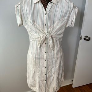 Maeve By Anthropologie Short Sleeve Blue Stripe Button Down Dress US Size 10